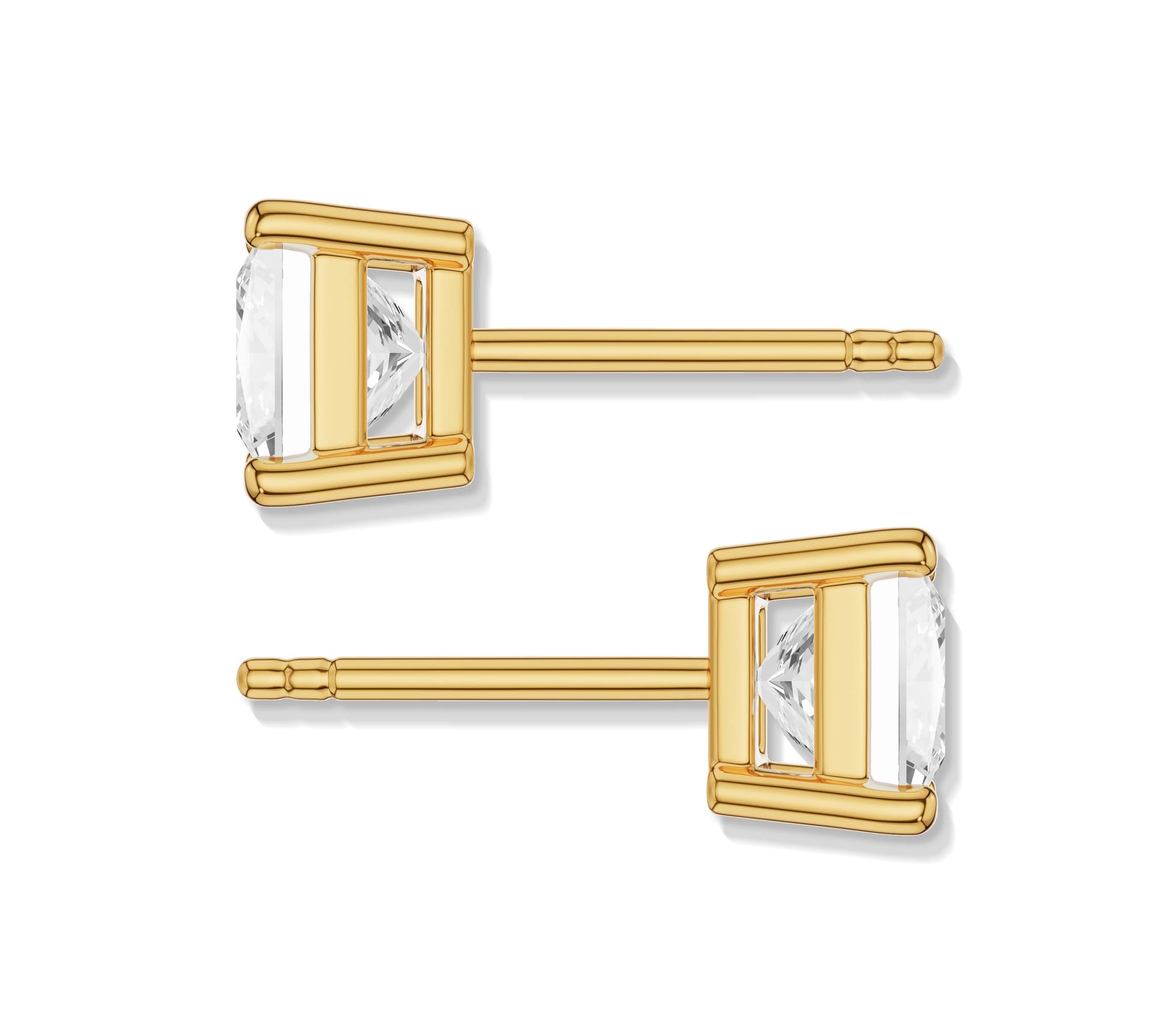 14K yellow gold princess diamond studs