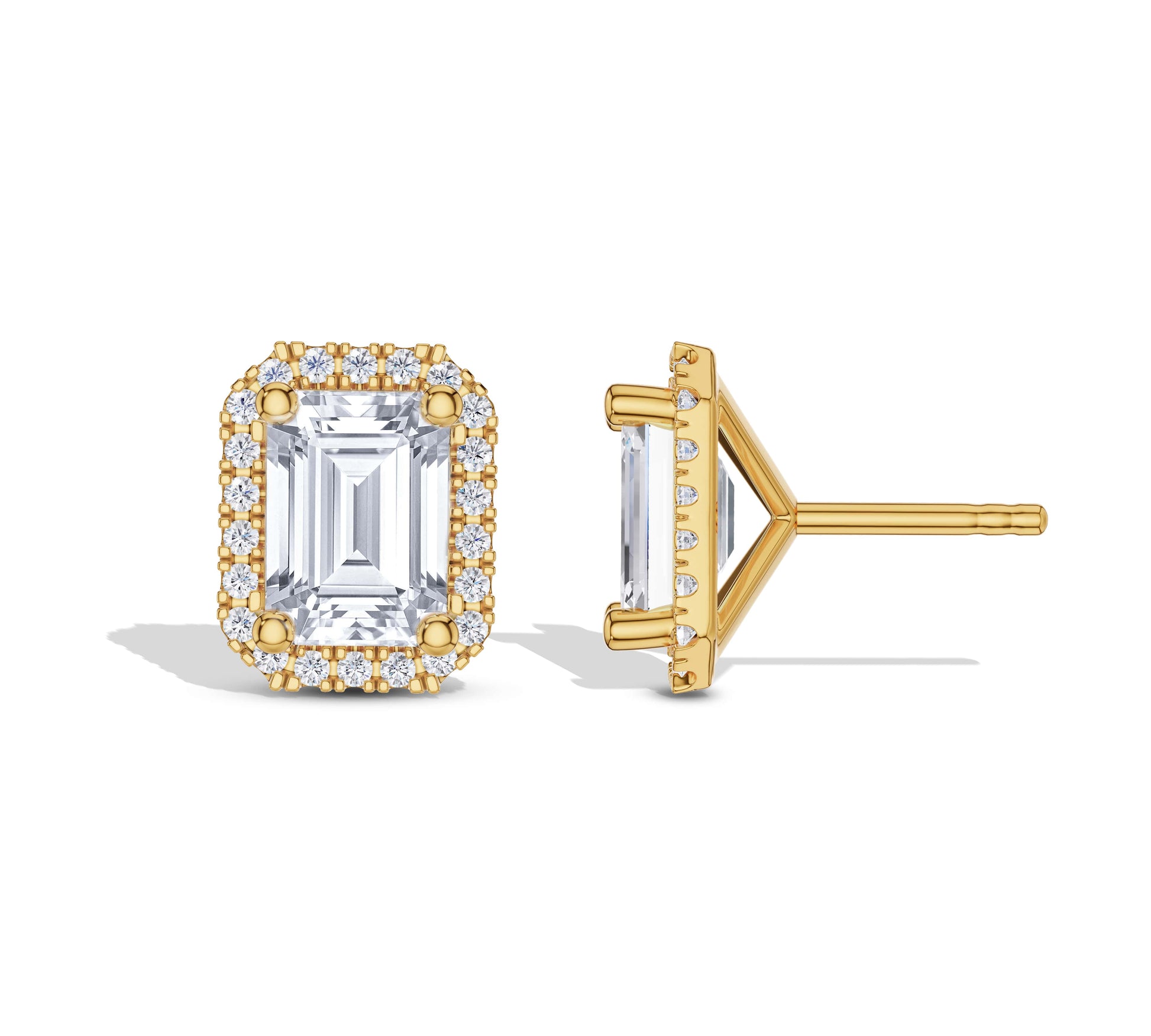 Yellow gold emerald cut diamond studs