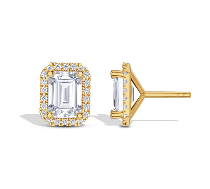 Yellow gold emerald cut diamond studs
