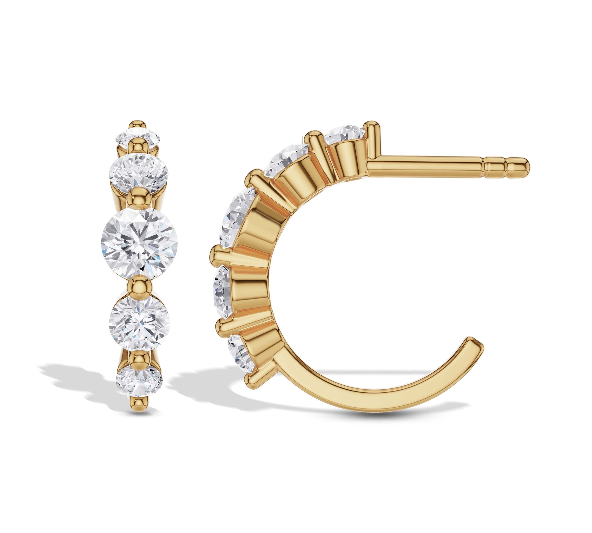 Elegant yellow gold curved diamond earrings
