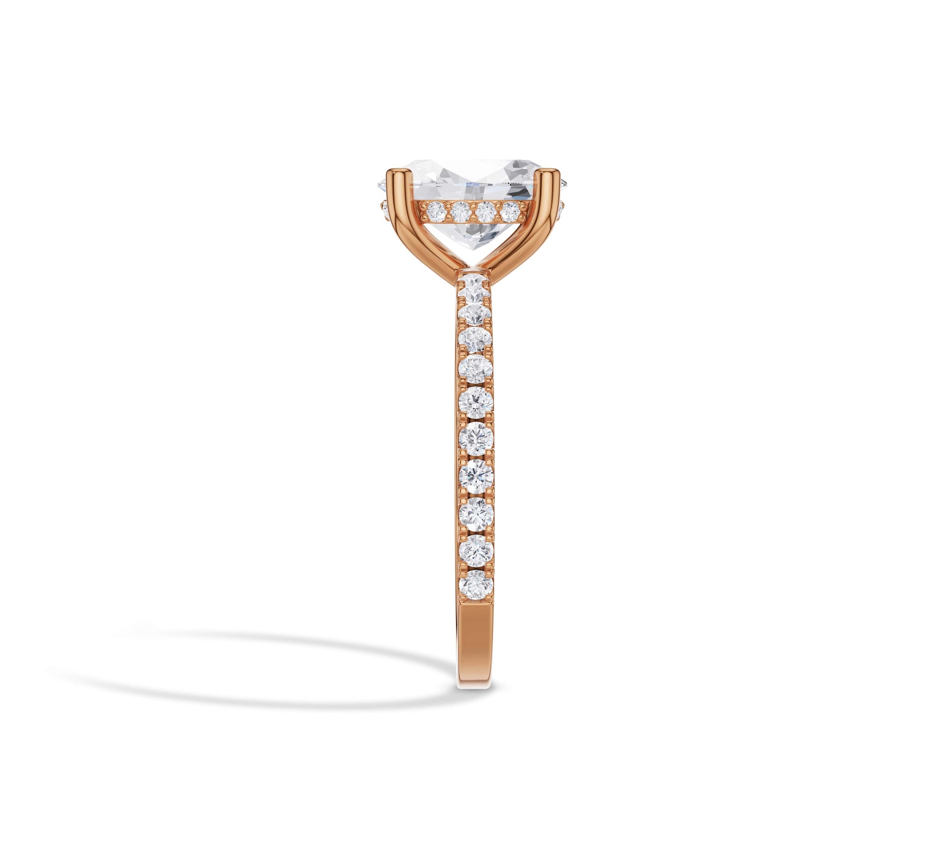 14K rose gold halo ring with oval lab diamond center