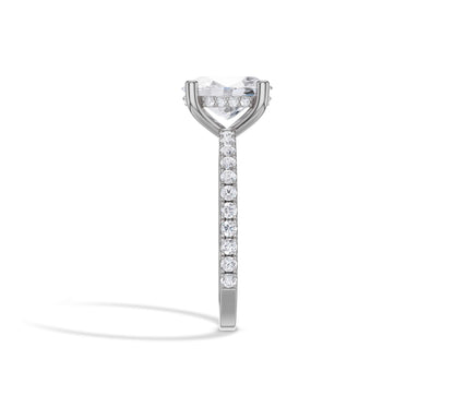 Modern white gold oval solitaire with halo sparkle