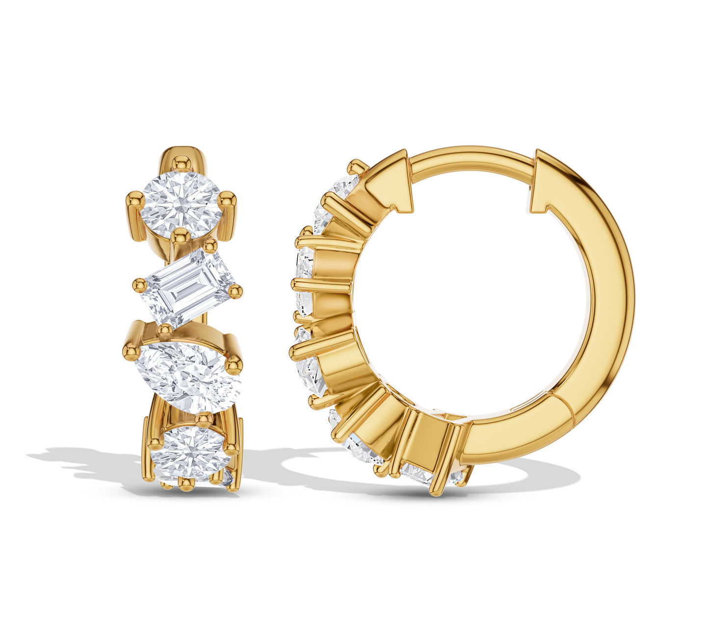 Baguette and round lab diamond hoops with bold styling