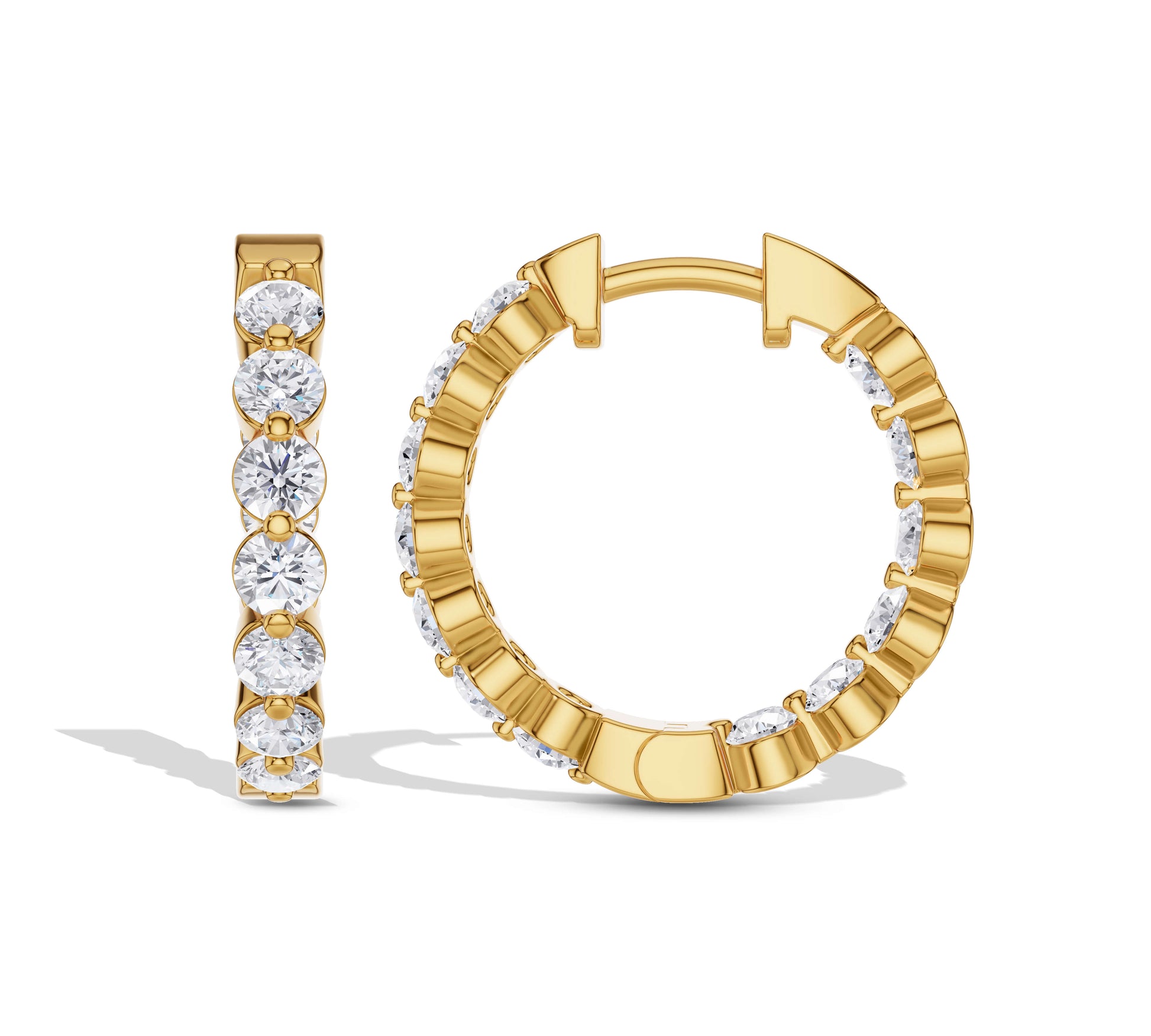 Close-up of round-cut diamond eternity earrings