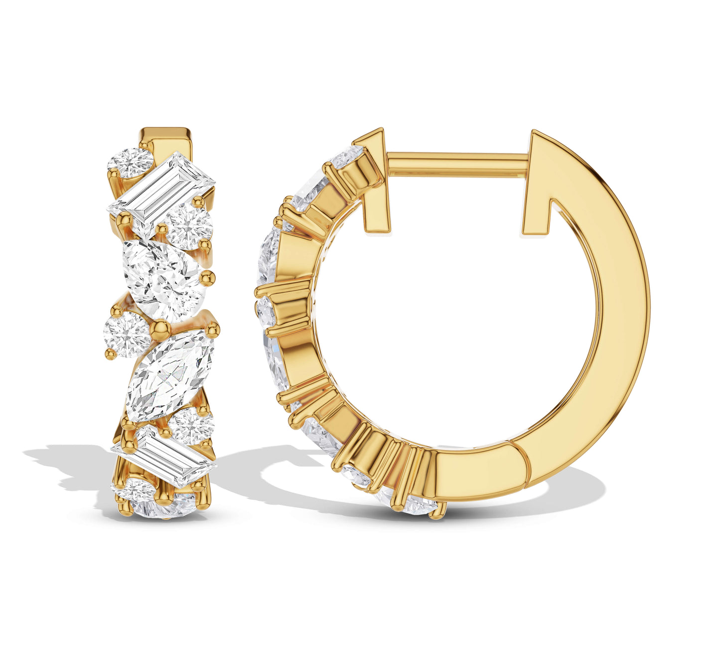 Elegant hoop earrings with fancy diamond cuts