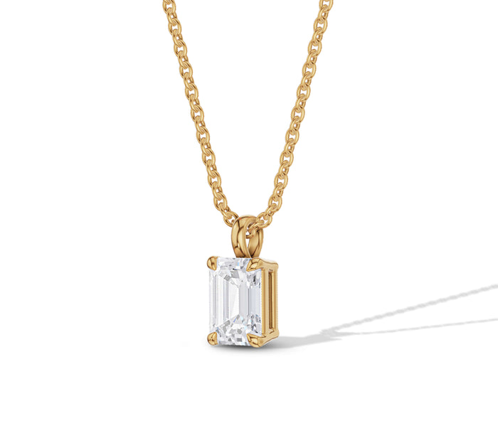Emerald Solitaire Diamond Pendant Necklace Gold