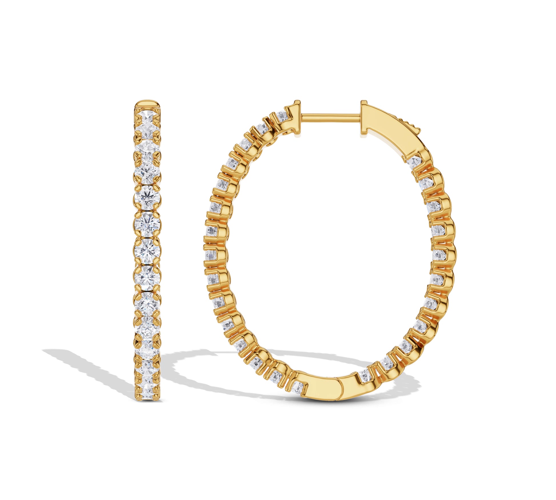 Yellow gold hoop earrings with diamonds