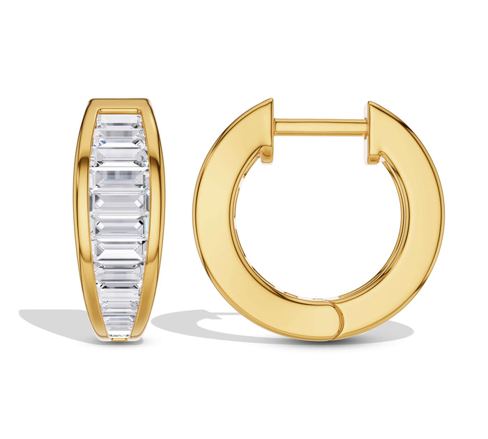 Baguette Diamond Huggie Hoop Earrings in Yellow Gold
