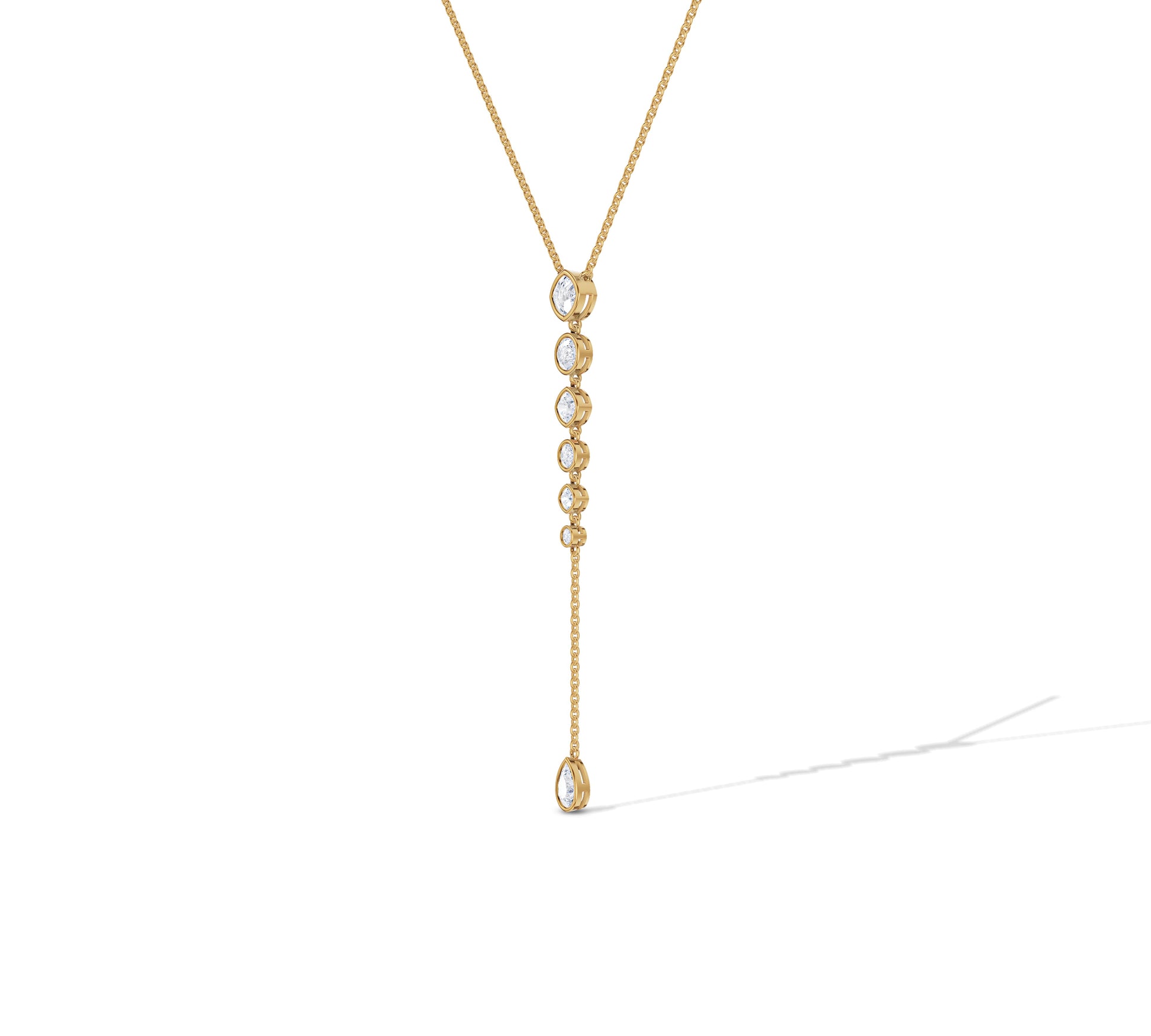 lariat style necklace in yellow gold