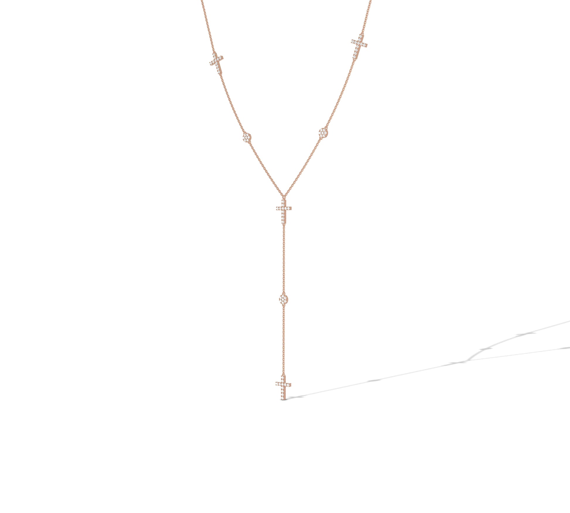 14K rose gold Y-drop necklace with diamond station