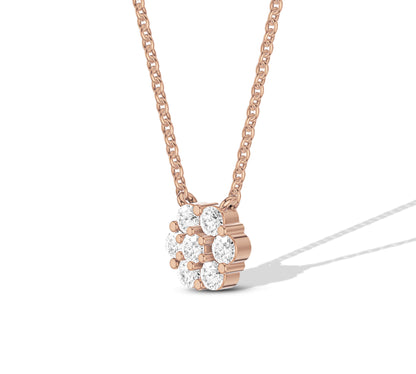 Close-up of a flower-shaped diamond pendant necklace