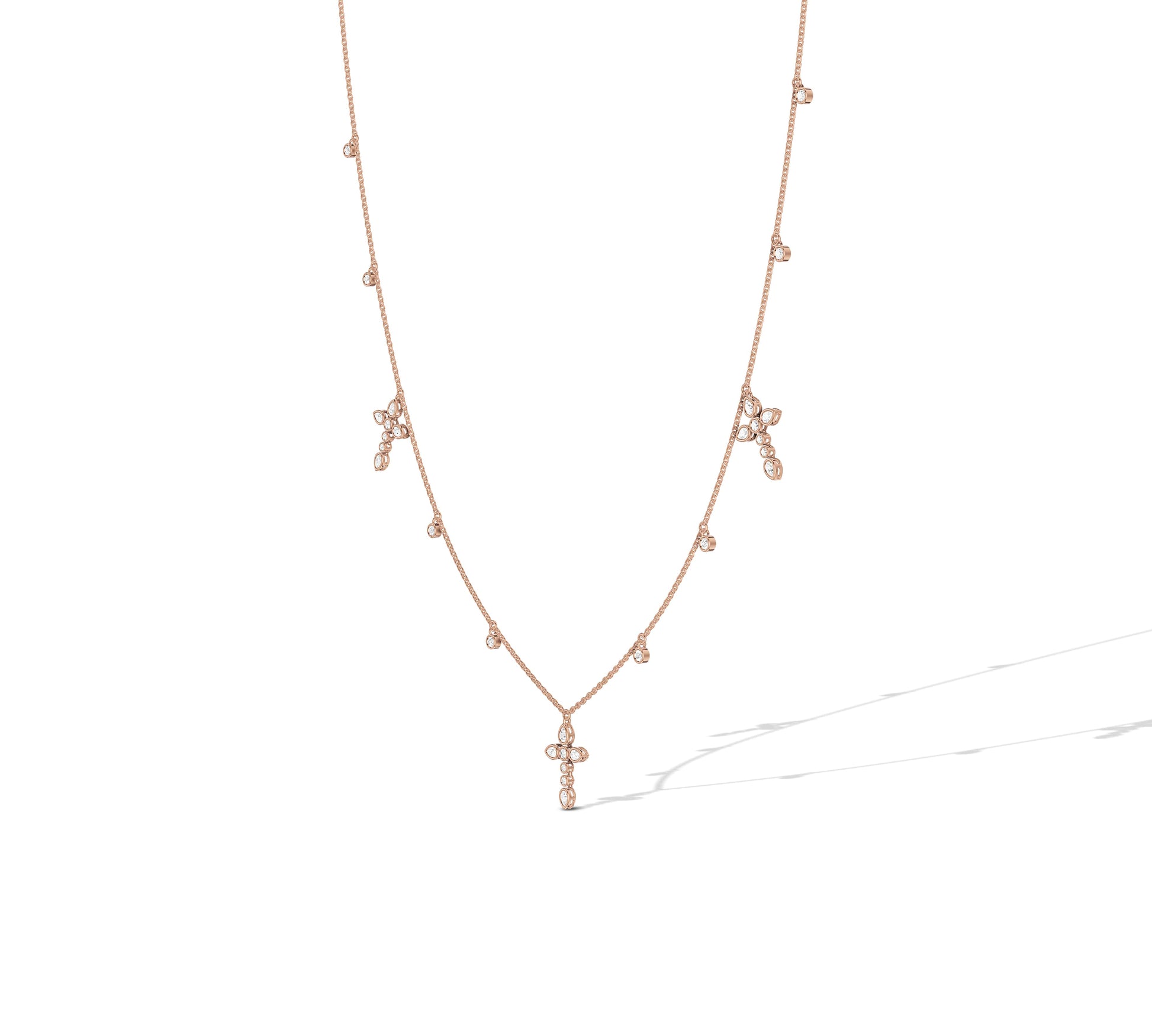 14K rose gold dainty necklace with marquise and round diamonds