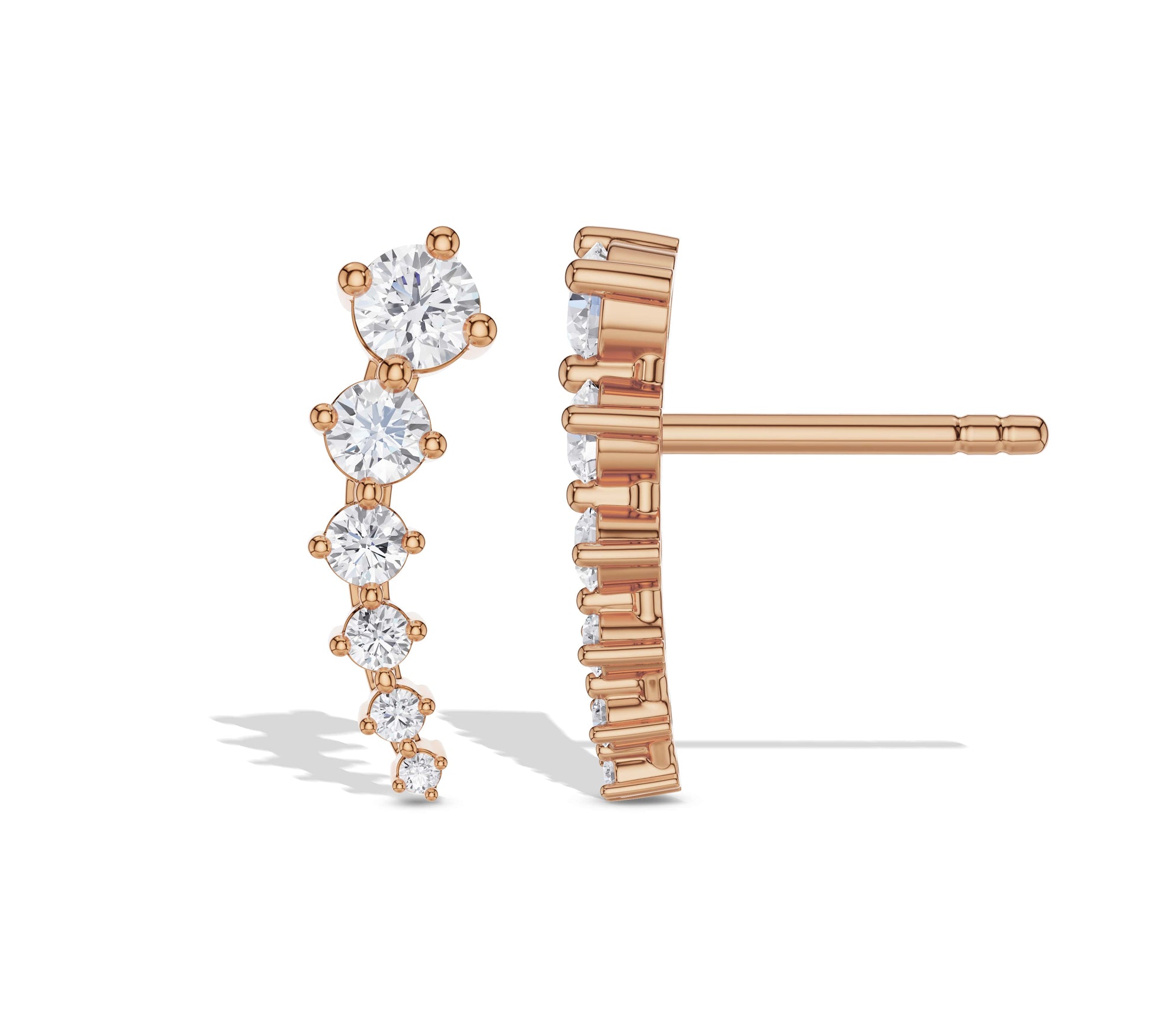 Long diamond studs in rose gold