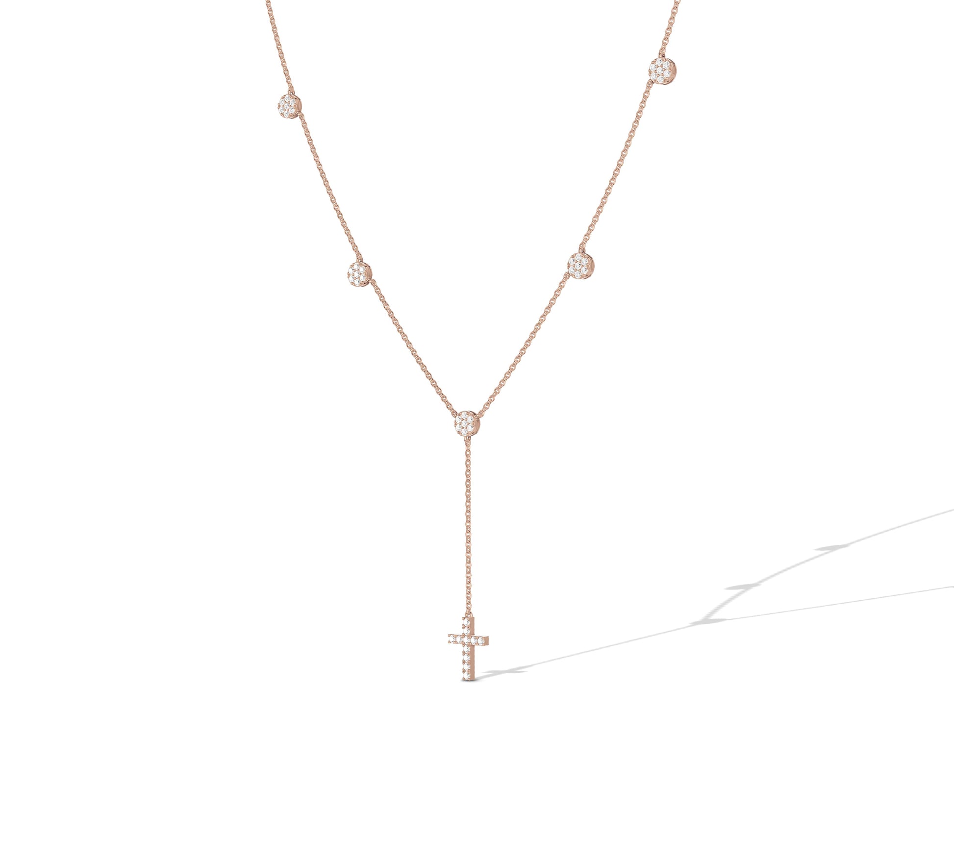 Minimalist rose gold Y-necklace with cross drop