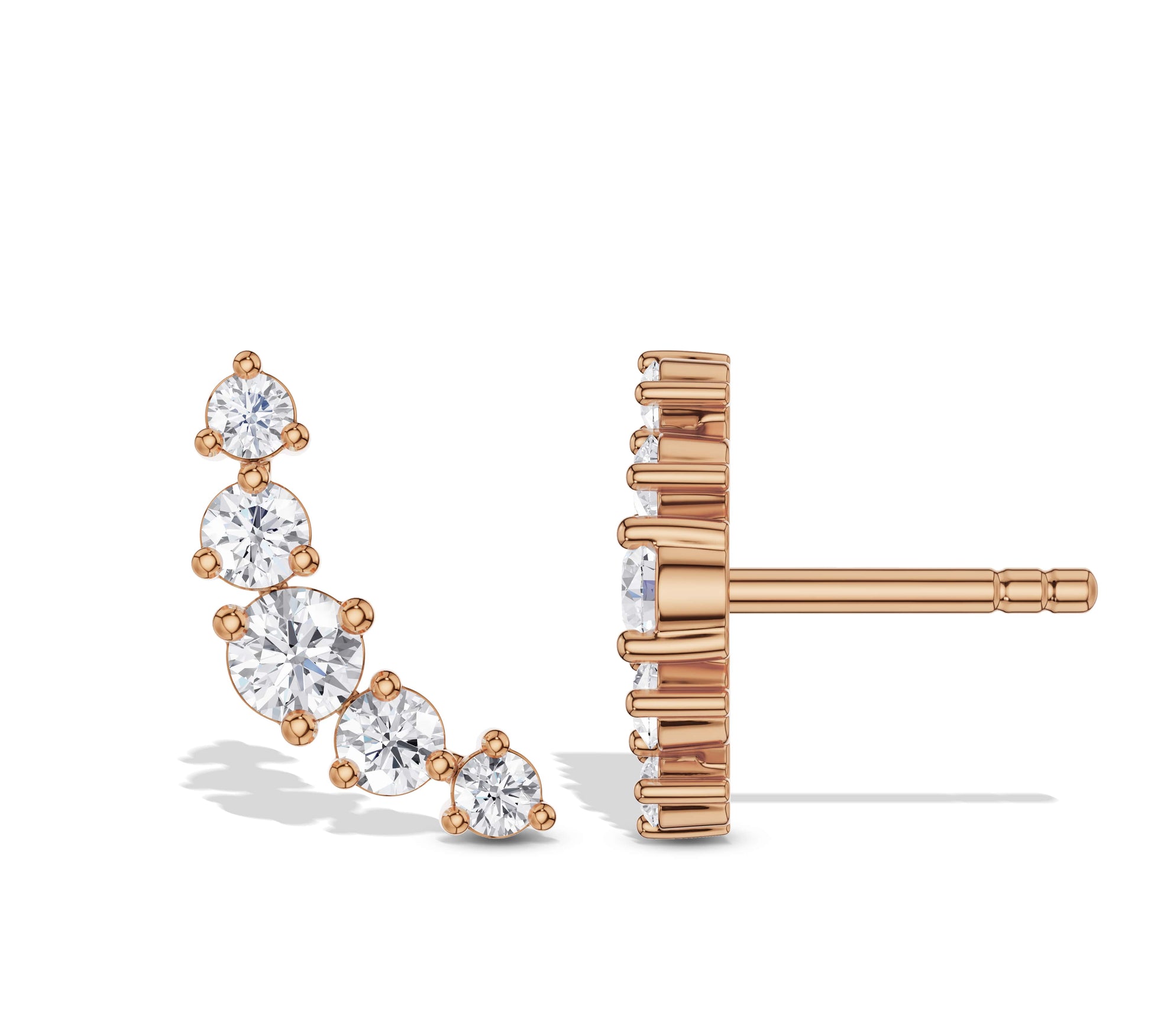 Moissanite curved ear climbers in rose gold setting