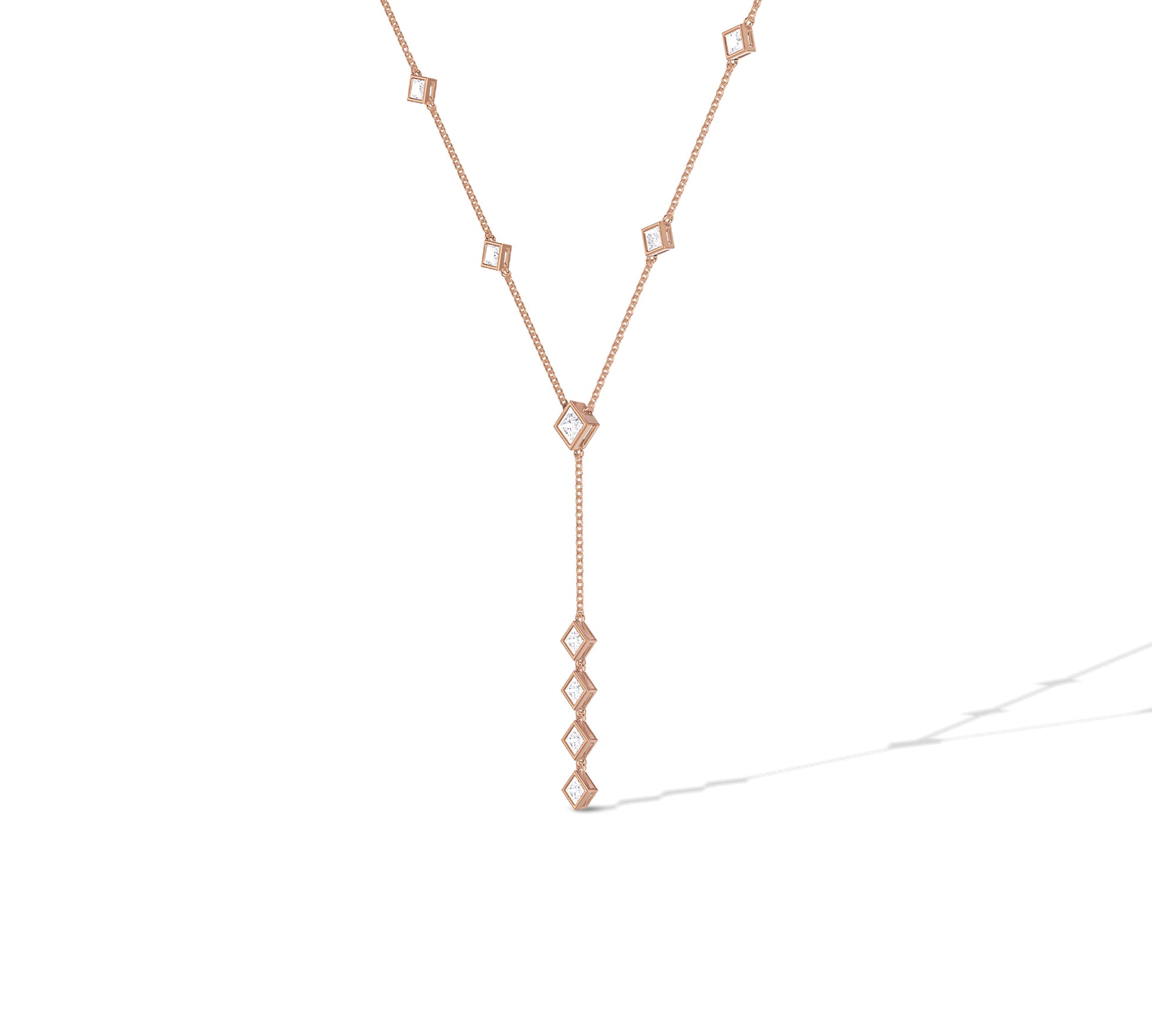 Princess diamond bezel lariat necklaces 
