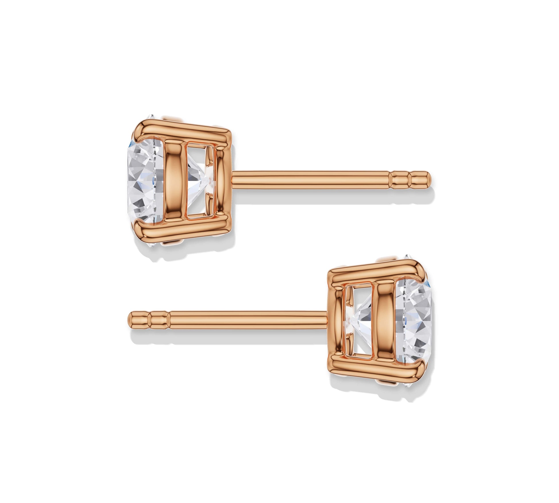 14K rose gold round diamond earrings