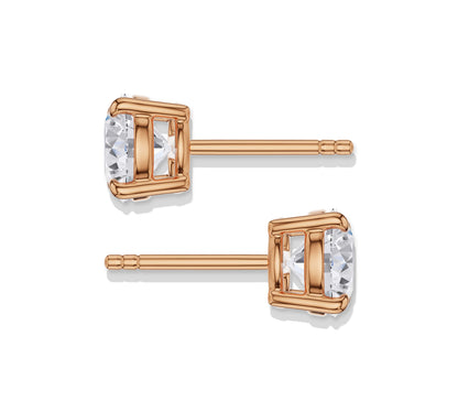 14K rose gold round diamond earrings