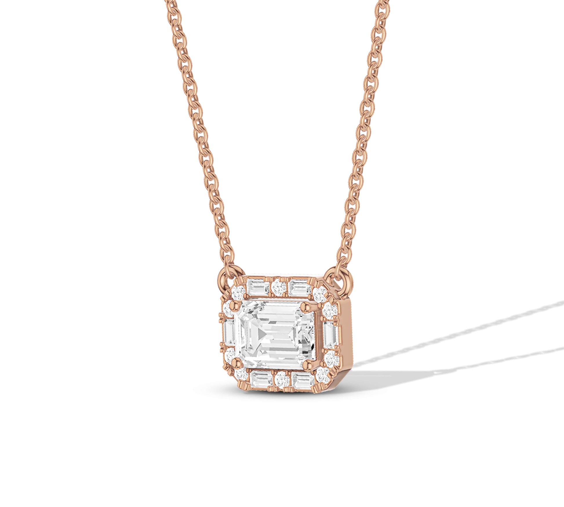 Statement square necklace with baguette and round diamonds