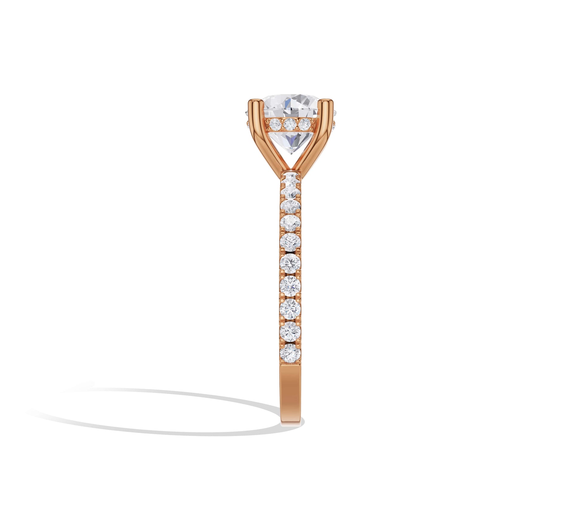 Hidden halo design with round diamond in rose gold