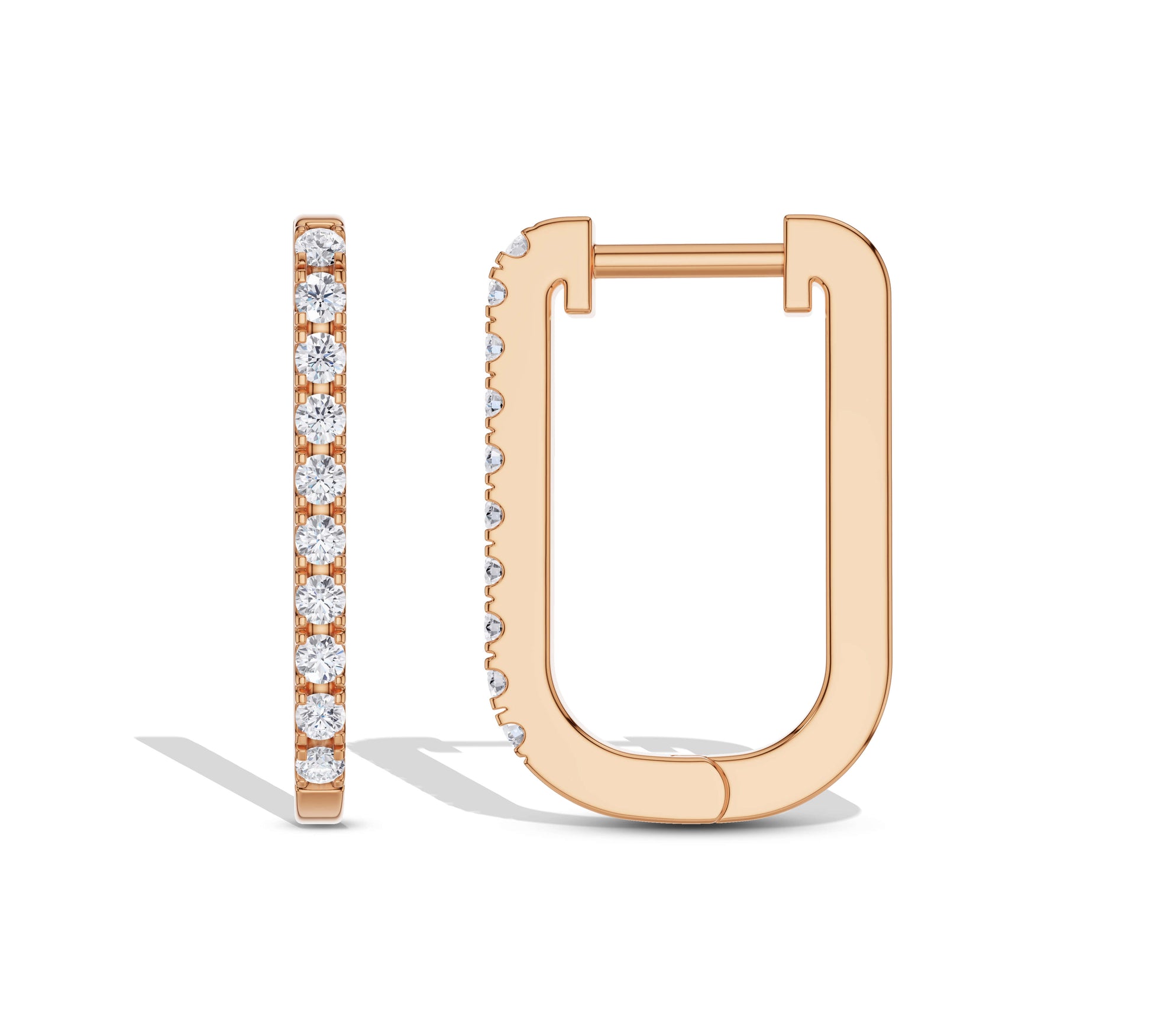 Slim diamond pave hoops with geometric styling