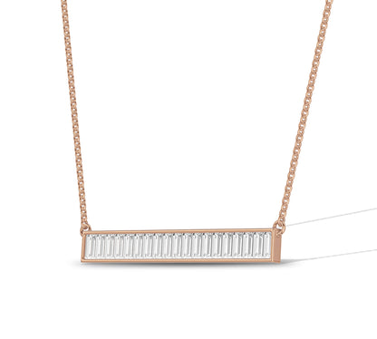 Horizontal moissanite baguette necklace on dainty chain