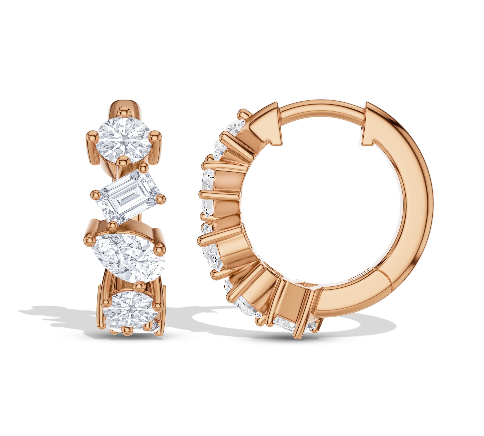 Mixed diamond shapes in classic hoop setting