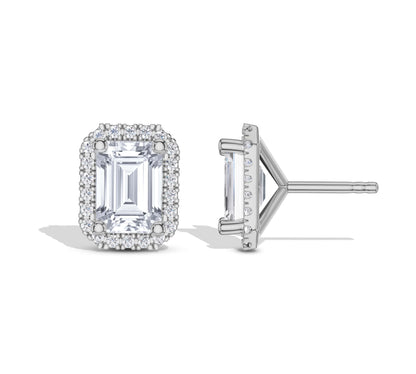 14K white gold halo setting emerald diamond earrings