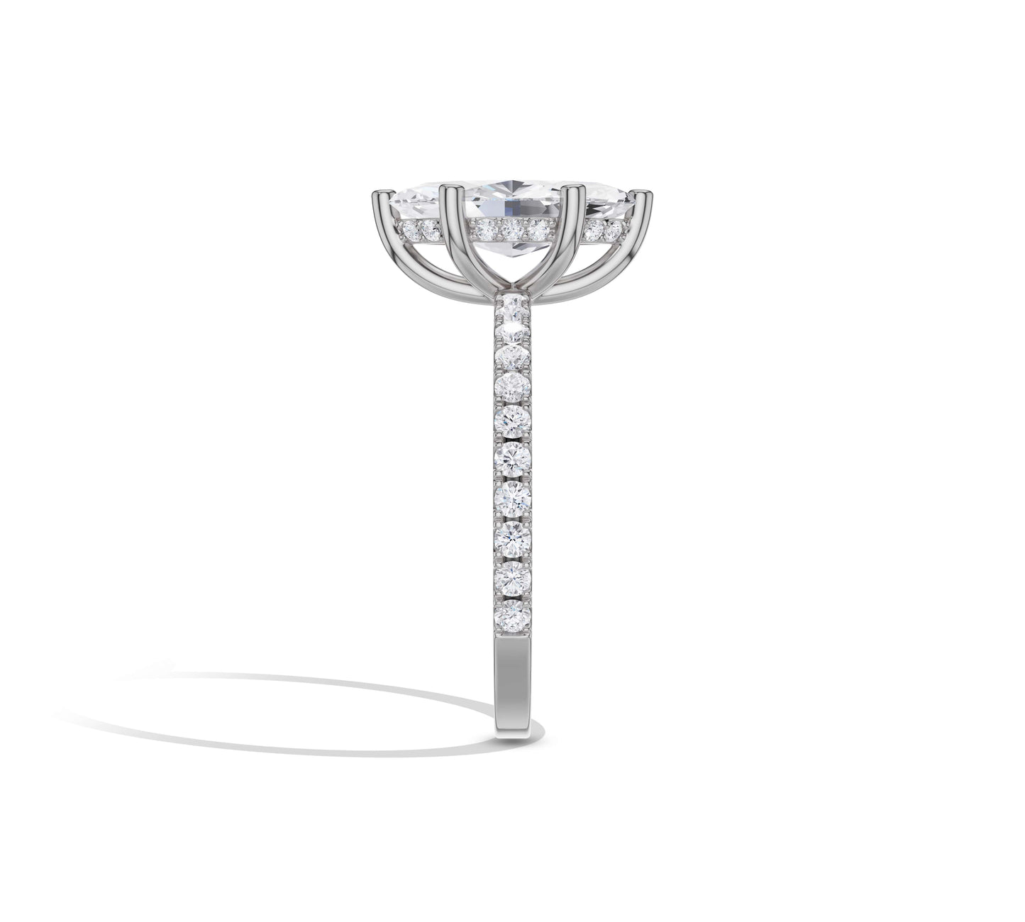 Modern white gold marquise solitaire with halo sparkle