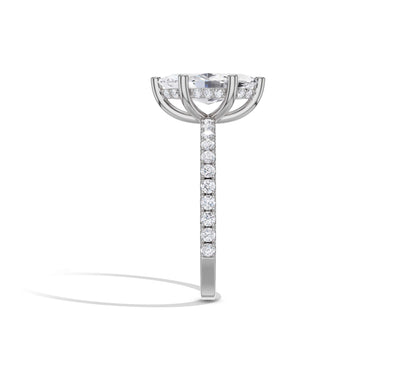 Modern white gold marquise solitaire with halo sparkle