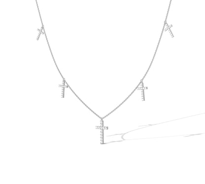 Elegant gold chain with five cross charms