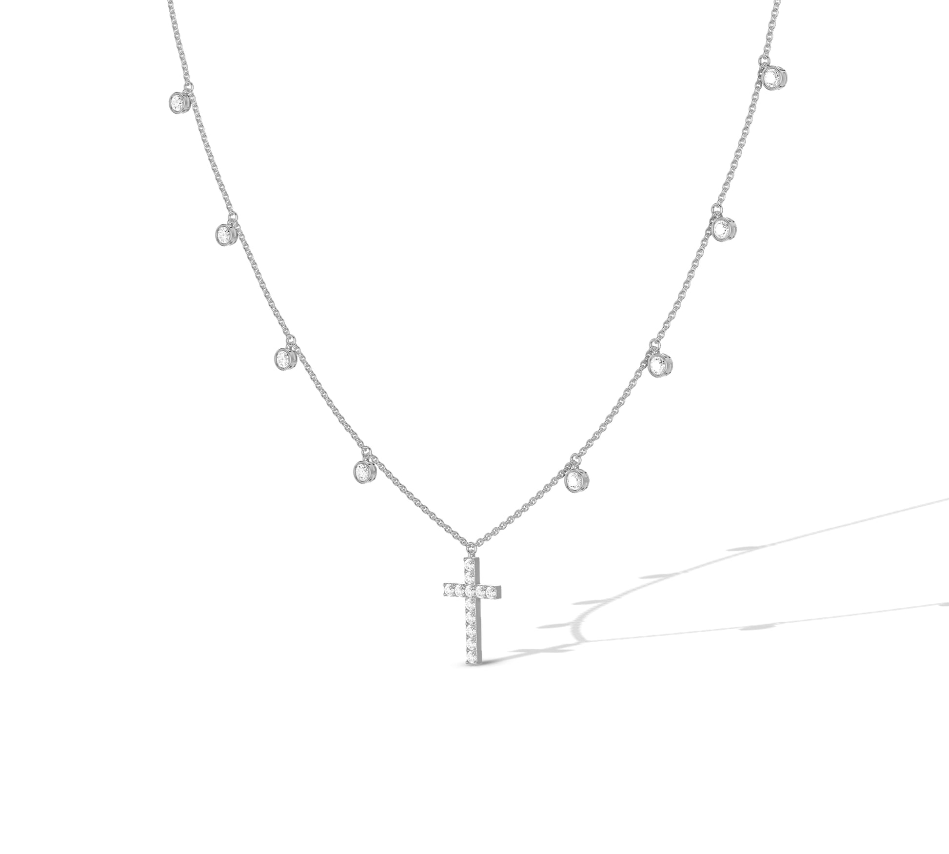 14K gold cross necklace with modern bezel style