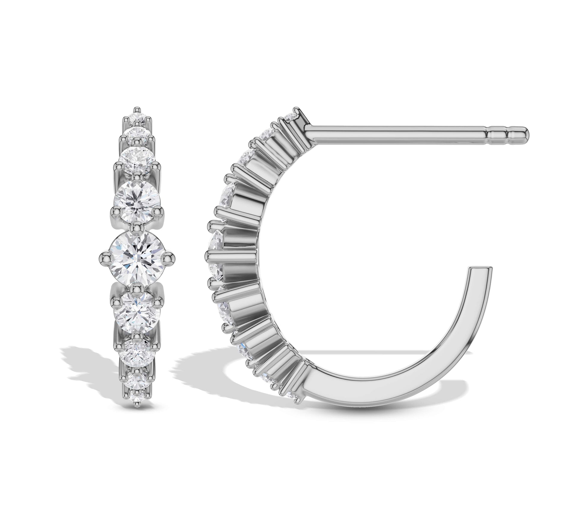 14K white gold round moissanite hoop earrings