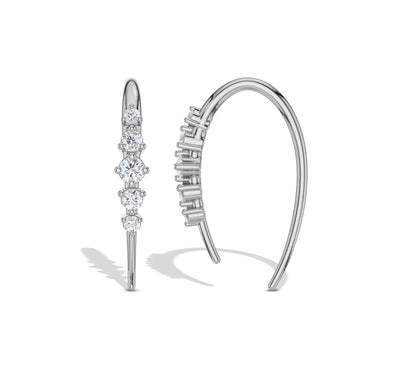 18K white gold climber earrings with round cut diamonds