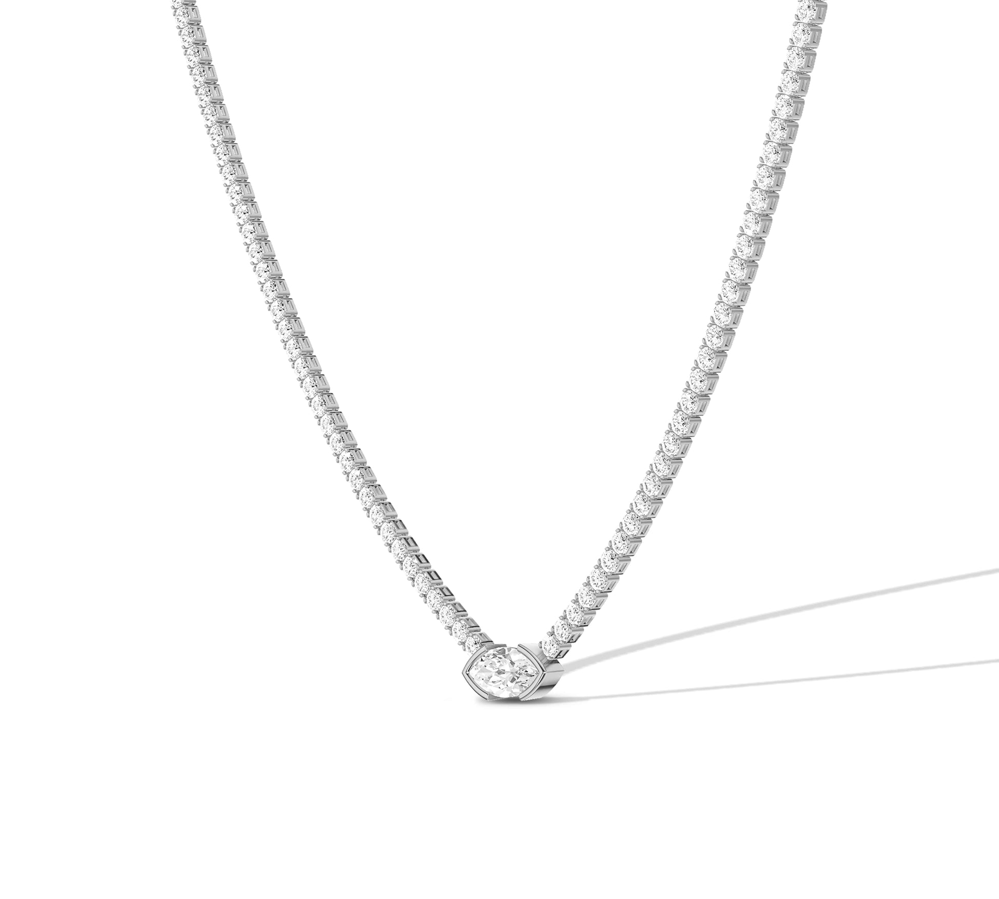 half bezel marquise tennis necklace