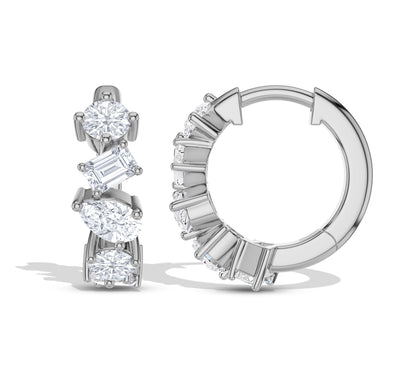 Gold and moissanite earrings with alternating diamond cuts