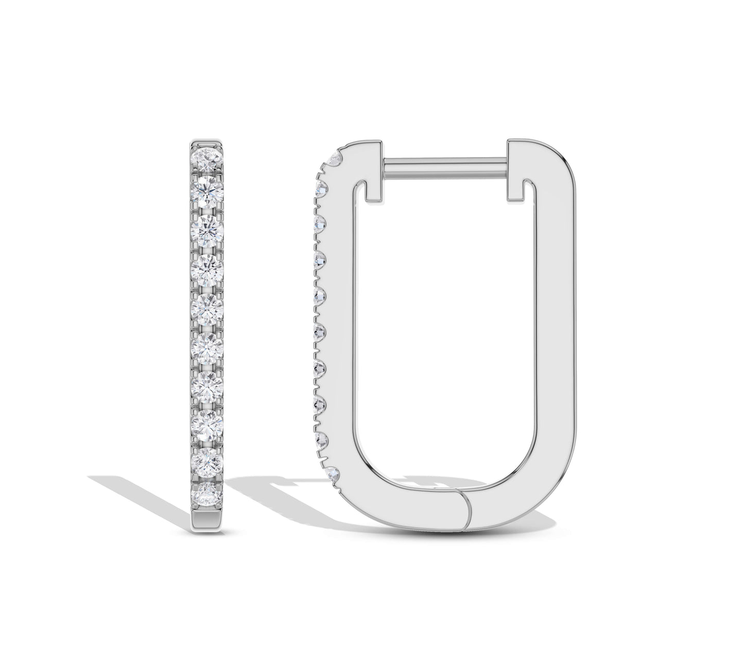 Pave bar hoops in 14k white gold
