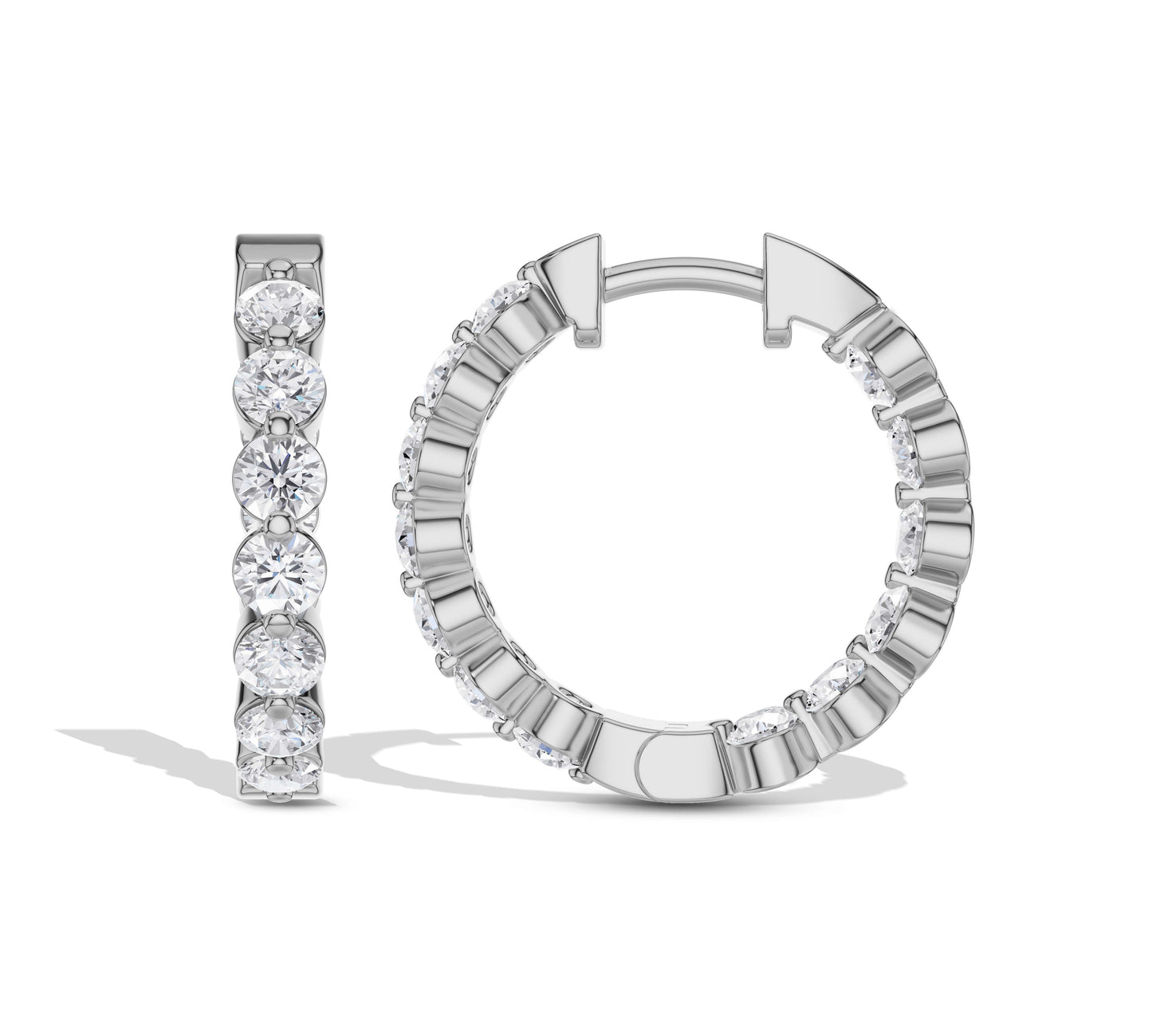 Radiant round diamonds on gold hoop earrings