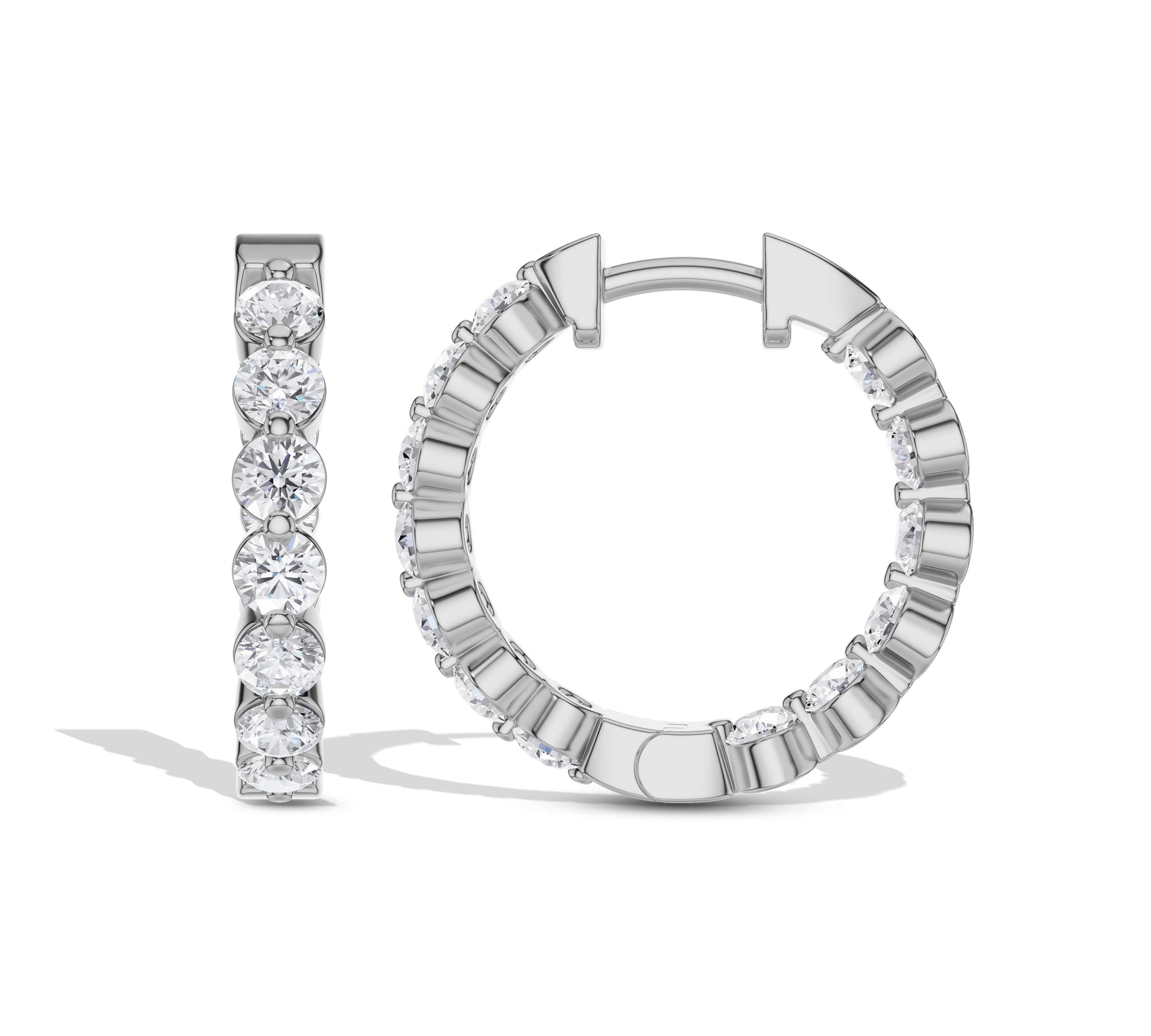 Radiant round diamonds on gold hoop earrings