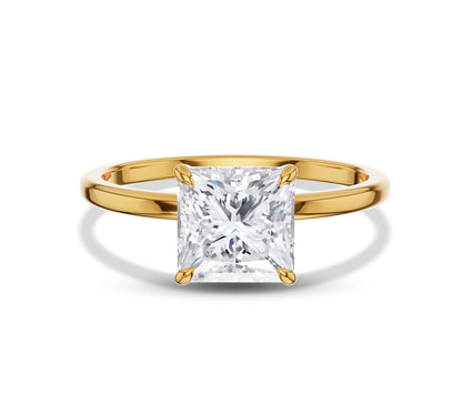 Princess shaped diamond ring in 18K yellow gold solitaire setting