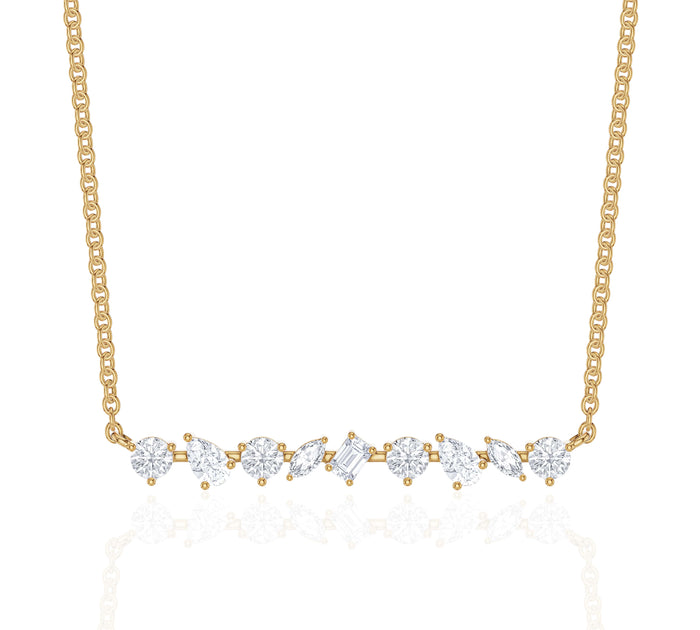 14k Solid Gold and Diamond Bar Necklace