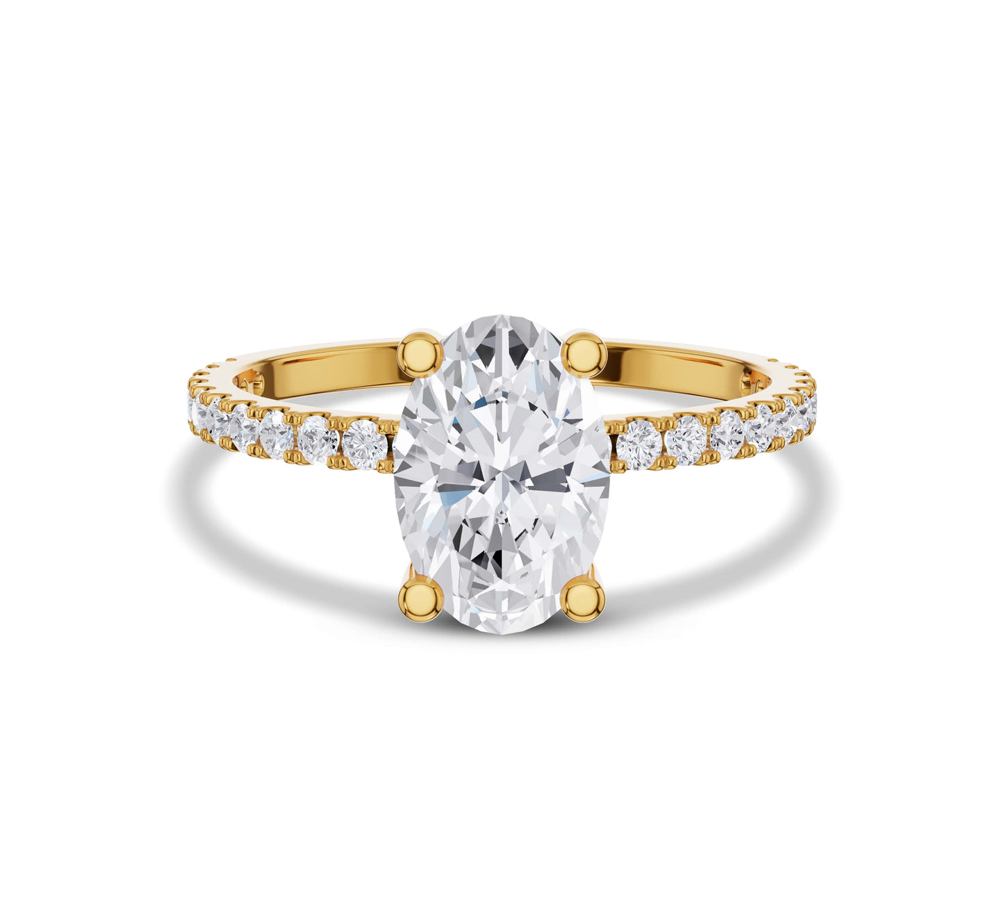 Floating oval diamond ring in yellow gold with hidden halo