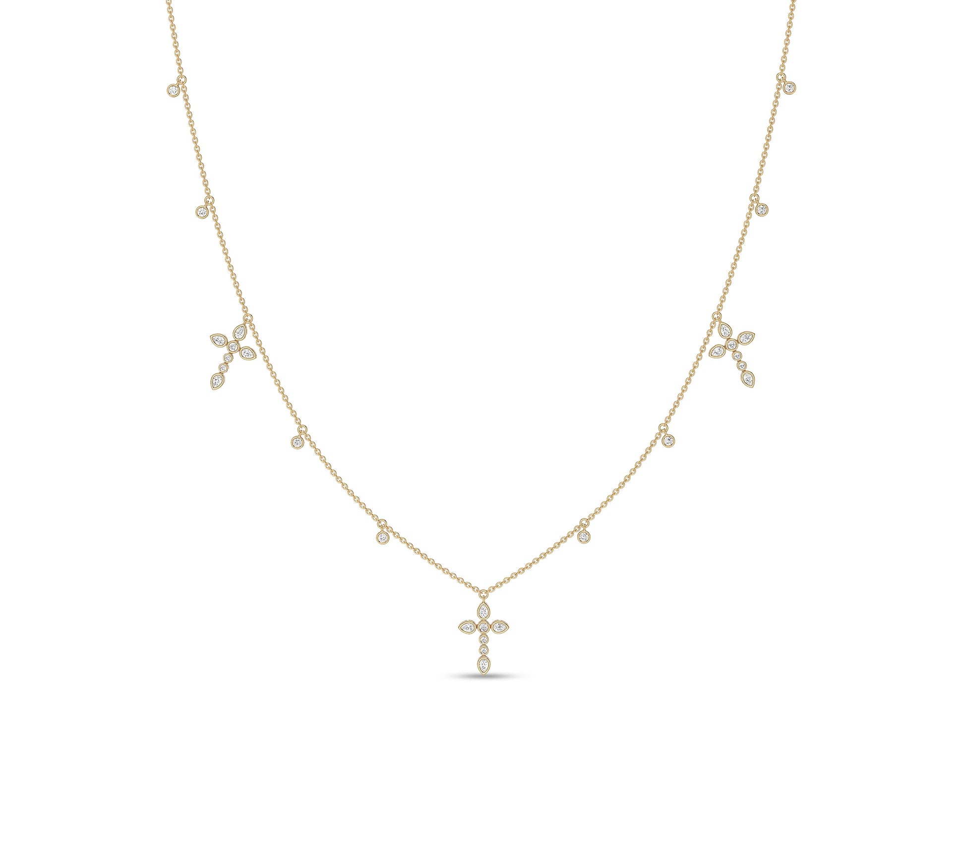 Yellow gold necklace with pear-shaped diamond cross