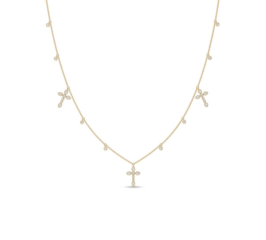 Yellow gold necklace with pear-shaped diamond cross
