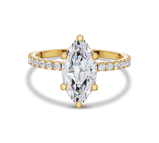 Floating marquise diamond ring in yellow gold with hidden halo