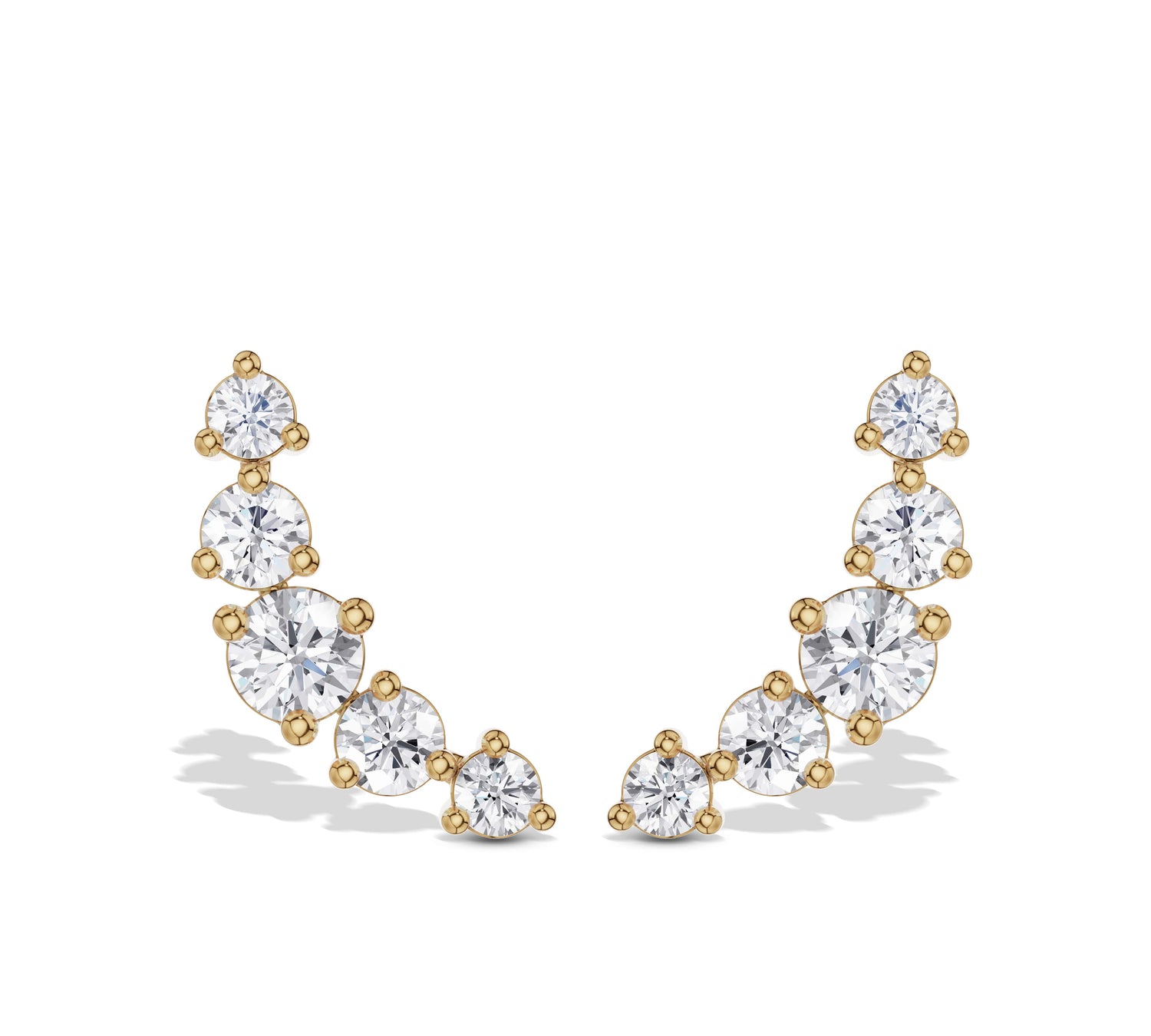 Yellow Gold graduated moissanite diamond climber earrings