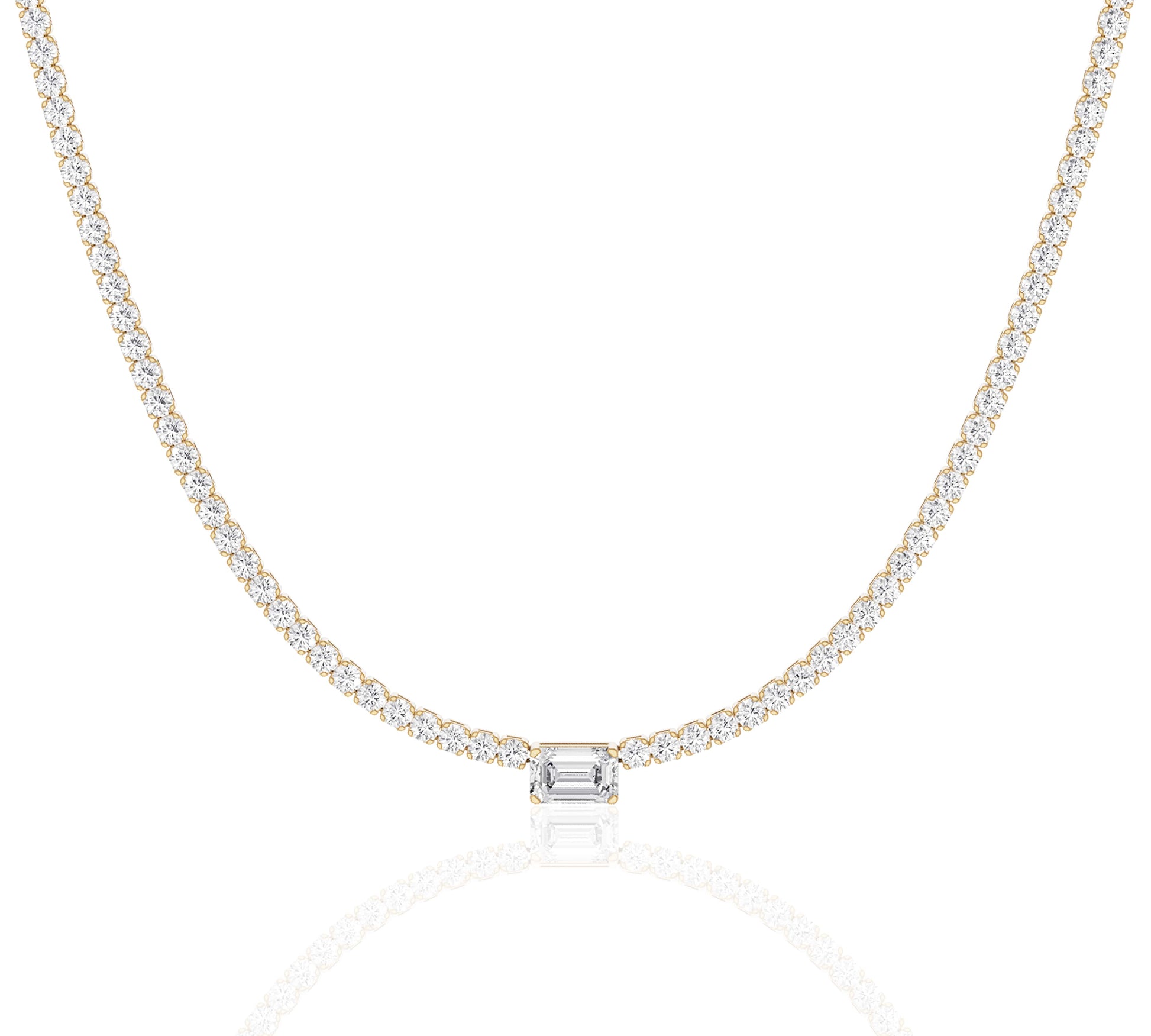 Emerald cut center diamond tennis necklace