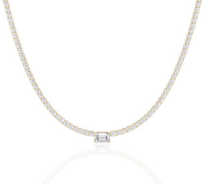 Emerald cut center diamond tennis necklace
