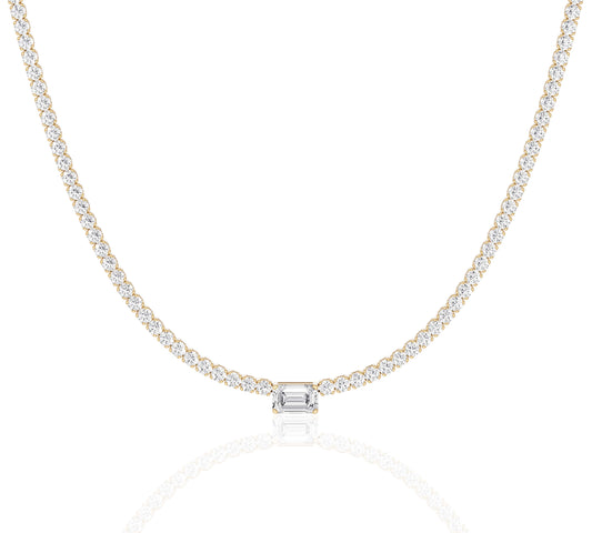 Emerald cut center diamond tennis necklace