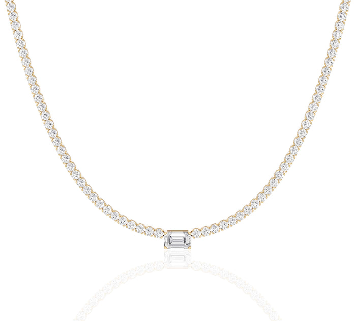 Emerald Cut Centerpiece Diamond Tennis Necklace